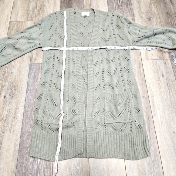 Pinque Stitch Fix Sage Green Textured Crochet Knit Open Cardigan Women's Medium - Picture 5 of 10